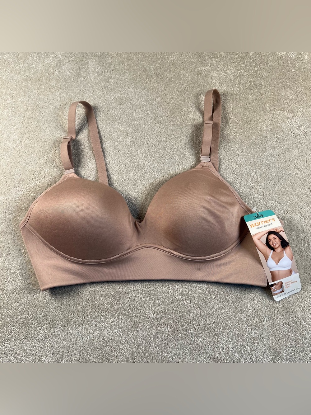 Warners Bra Beige Convertible Comfort Bra NWT Wireless Lightly Lined 38B